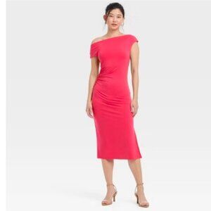 A New Day - Women's Knit Midi Dress - A New Day Pink off Shoulder Summer Spring